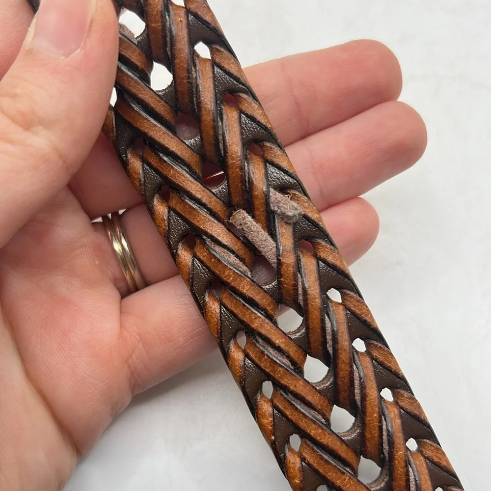 Nike Golf Brown Silver Leather Belt Woven Braided Mens 34
